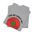 'Ask Me About My Record Collection' Men's T-Shirt, close-up detail