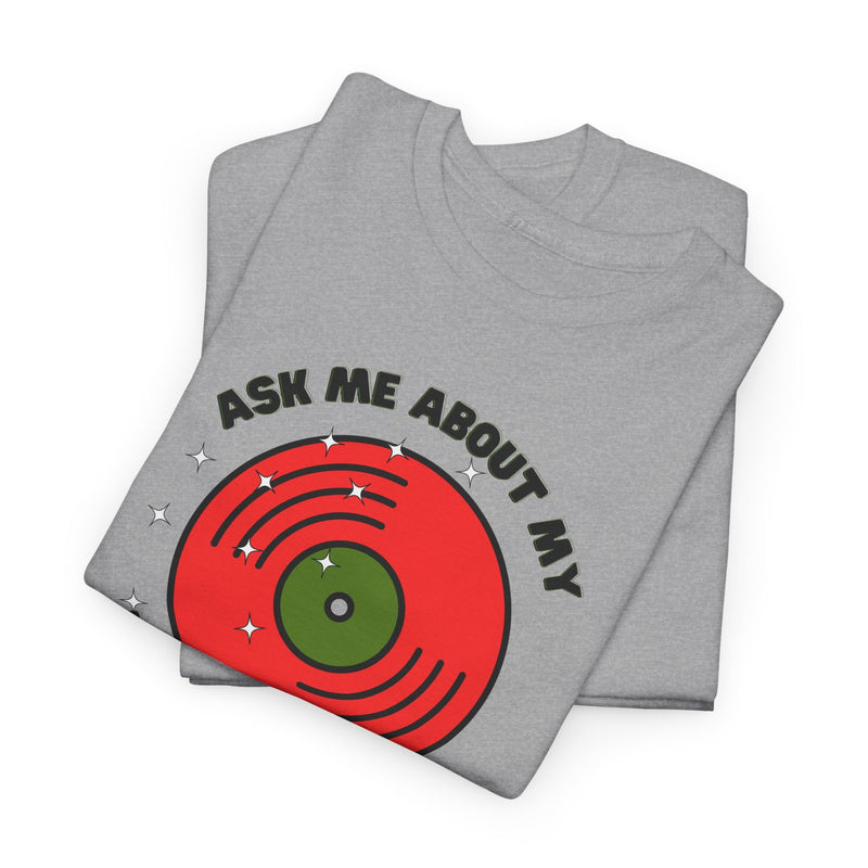 'Ask Me About My Record Collection' Men's T-Shirt, close-up detail