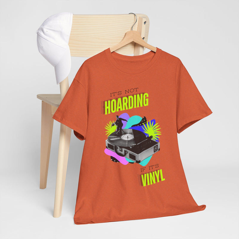 'It's Not Hoarding If It's Vinyl' Flouro Men's T-Shirt, side angle