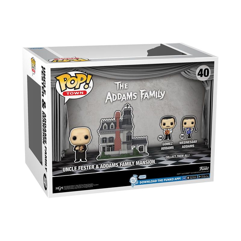 The Addams Family - Addams Home with Uncle Fester Funko Pop! Town Vinyl Figure, packaging view