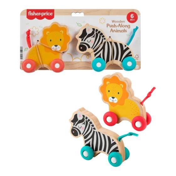 Fisher Price Wooden Push Along Animals Lion & Zebra