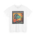 'Phonosaurus' Men's Vinyl T-Shirt, size reference