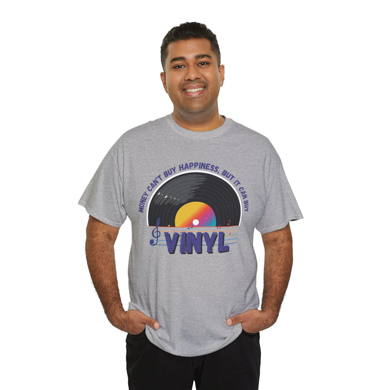 'Money Can't Buy Happiness, But It Can Buy Vinyl' Men's T-Shirt, size reference