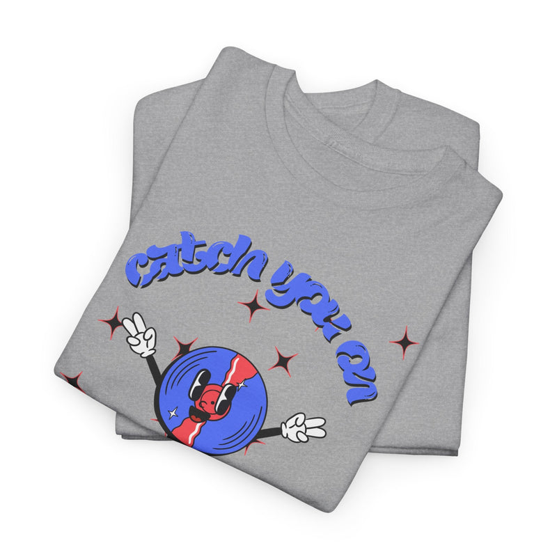 'Catch You On The Flip Side' Men's Vinyl T-Shirt, side angle