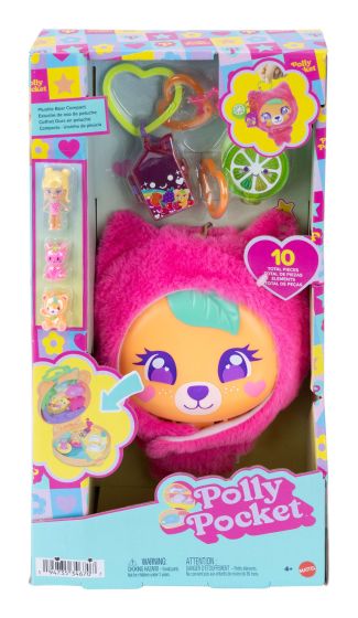 Polly Pocket Plushie Bear Compact, Doll & Keychain Playset
