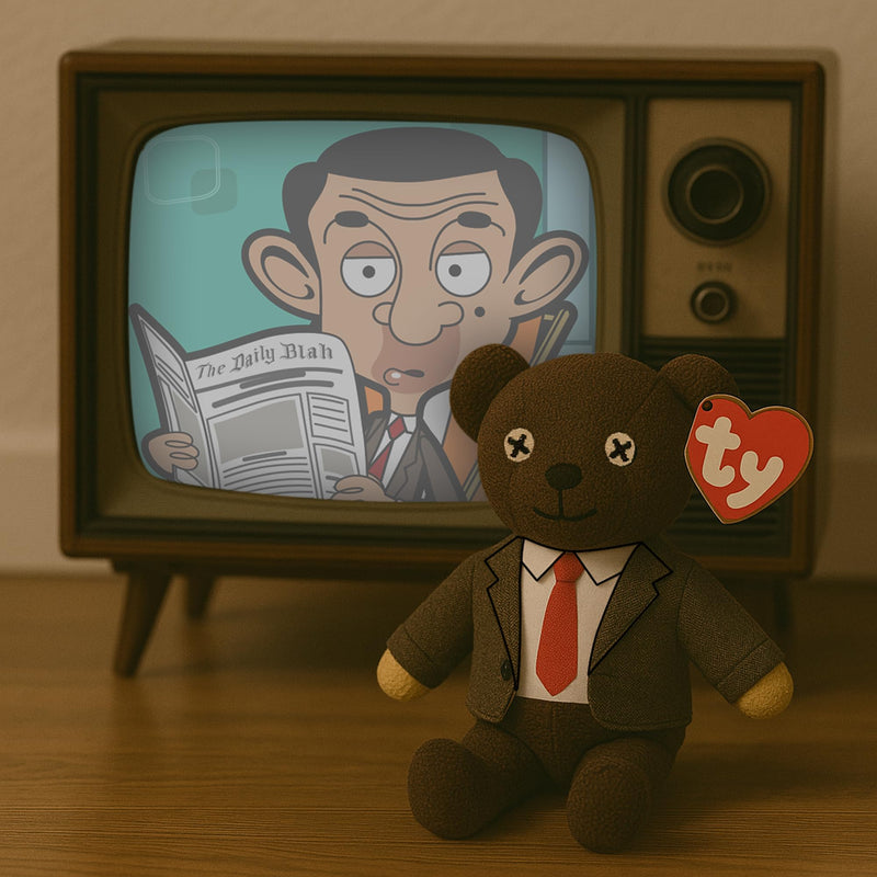 Ty Beanie Babies Mr Bean Teddy Jacket & Tie, in display
