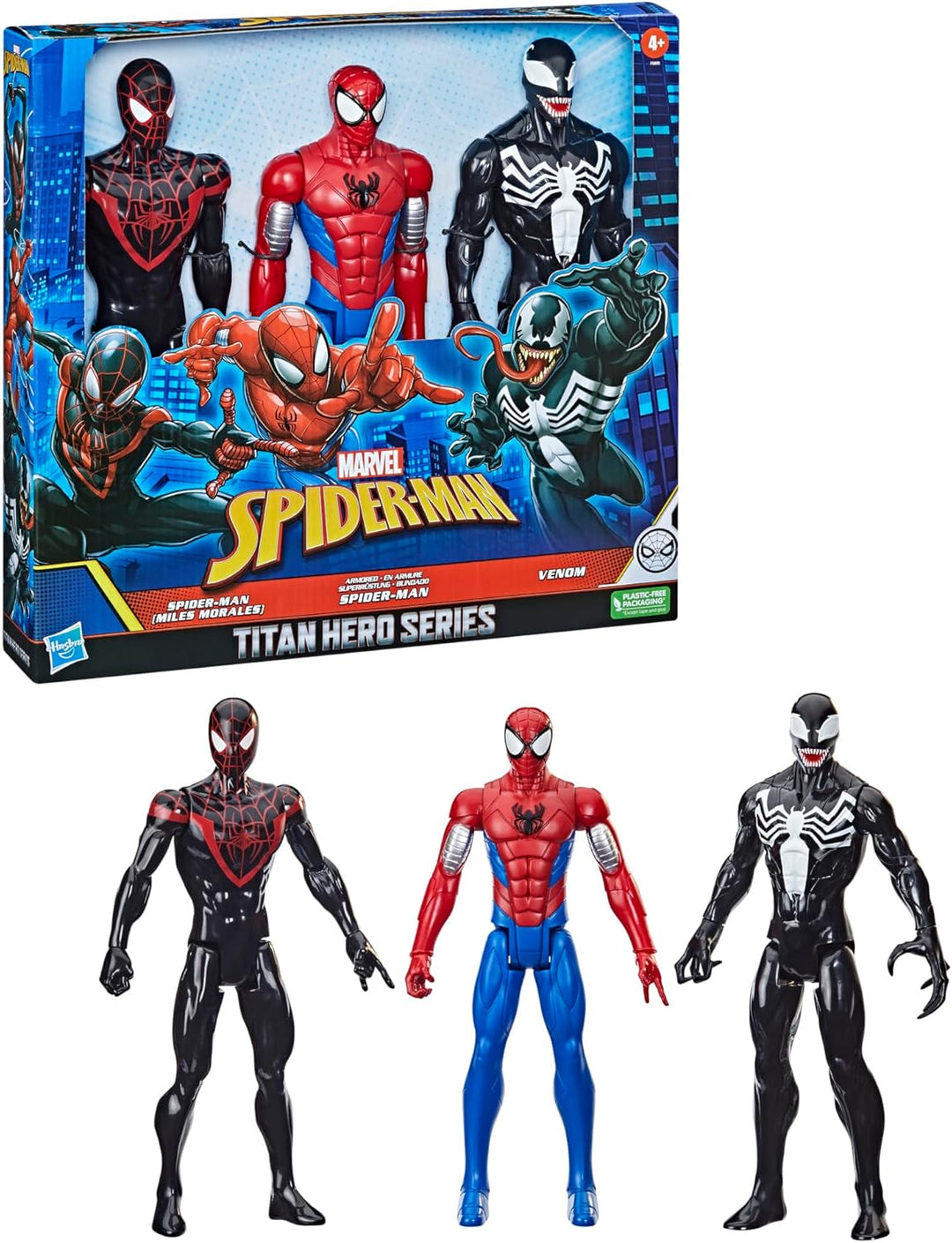 Hasbro Marvel Comic Titan Hero Series Spider-Man, Miles Morales and Venom 12" Scale Action Figure Set (Set of 3)