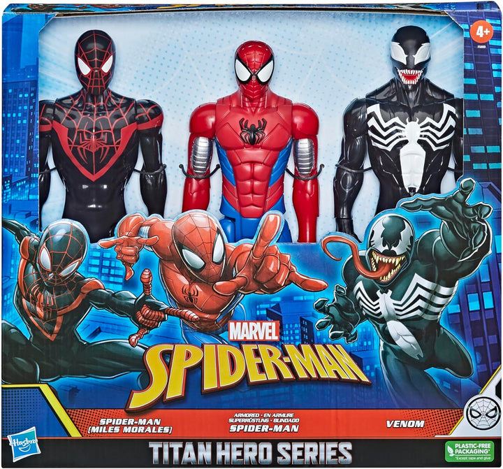 Hasbro Marvel Comic Titan Hero Series Spider-Man, Miles Morales and Venom 12" Scale Action Figure Set (Set of 3)