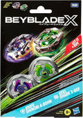Beyblade X Knife Shinobi 4-80HN and Keel Shark 3-80F Top Dual Pack Set, side angle