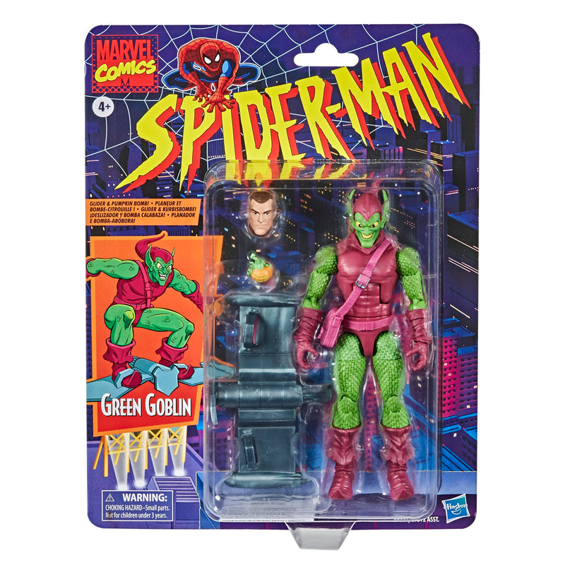 Marvel Legends Series Retro Spider Man Green Goblin Action F, side angle