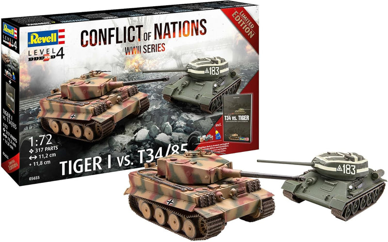 REVELL 05655 - Conflict of Nations WWII Series Tiger I vs. T34/85 1:72 Scale Model Limited Edition Set