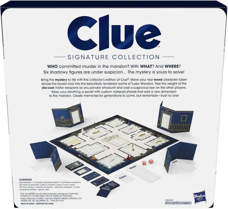 Hasbro Gaming CLUE Signature Collection, showing reverse