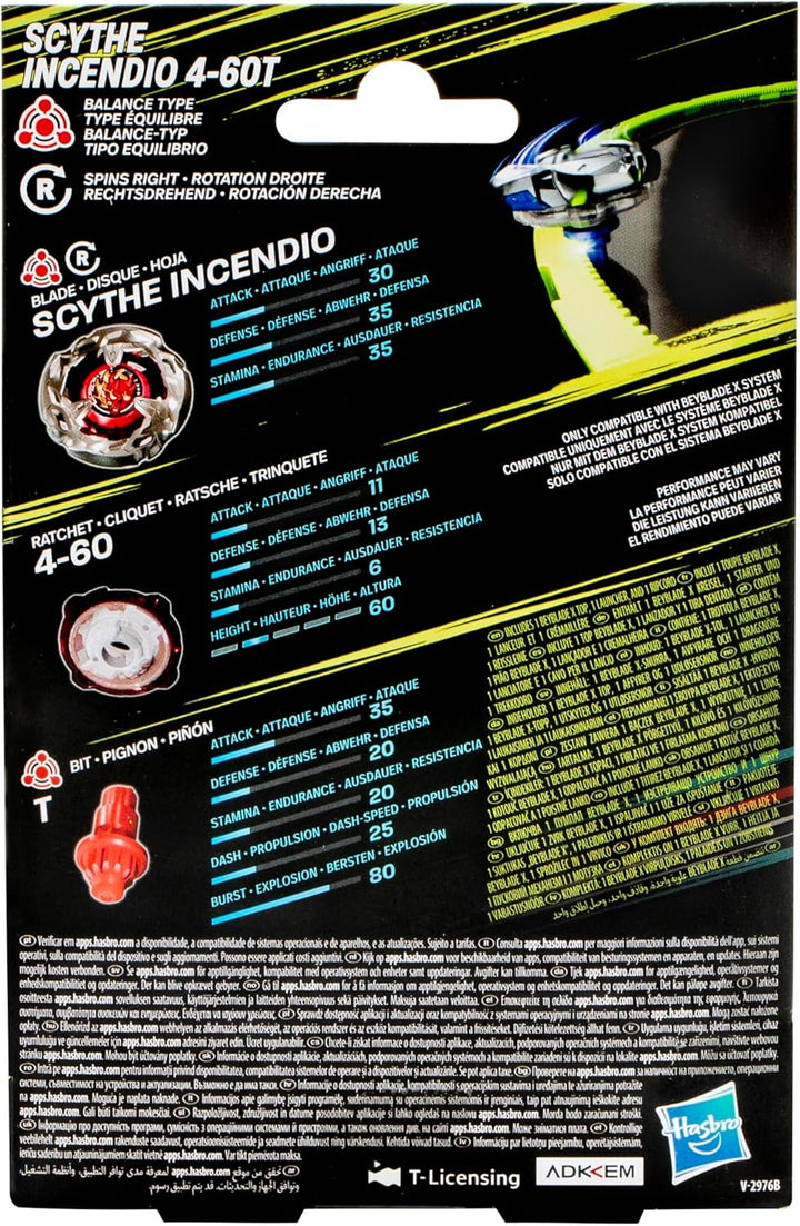 Beyblade X Scythe Incendio 4-60T Starter Pack Top and Launcher