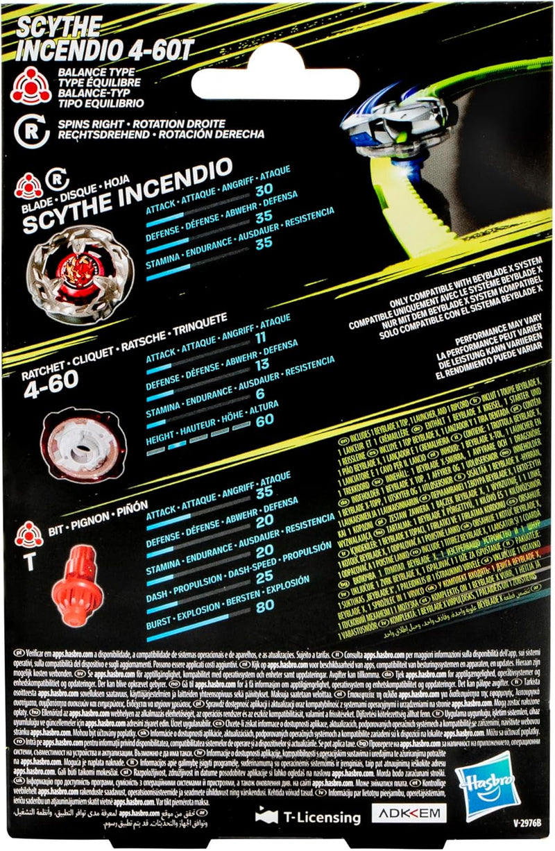 Beyblade X Scythe Incendio 4-60T Starter Pack Top and Launcher, rear view