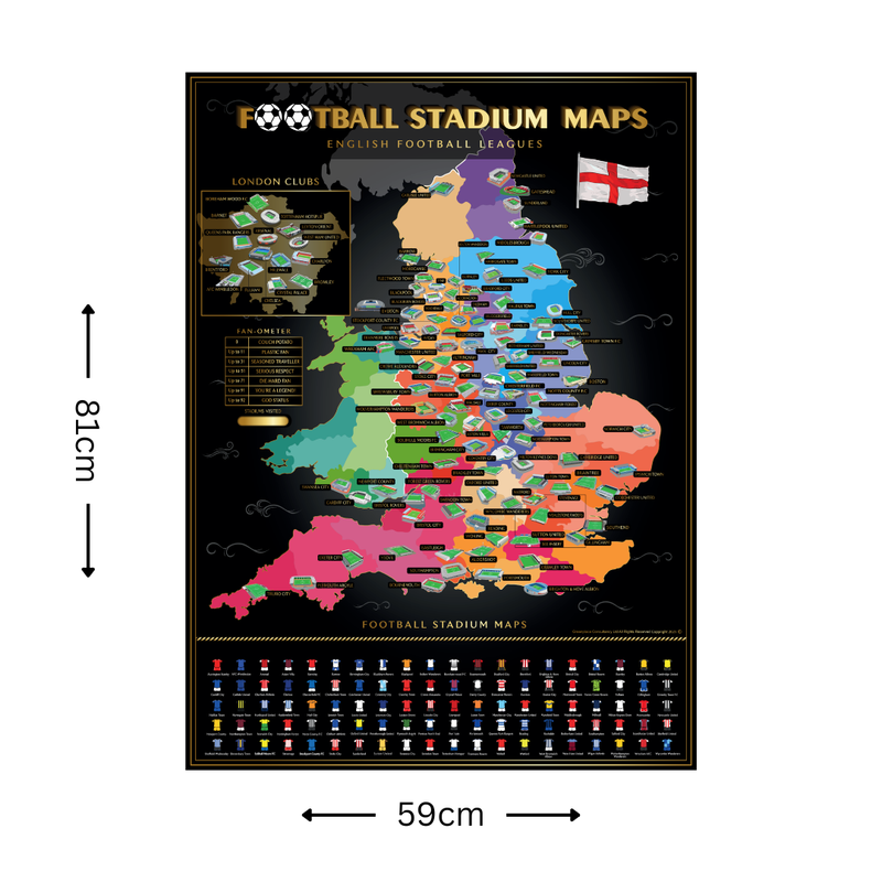 England Football Stadium Scratch-Off Map 25/26, alternate view