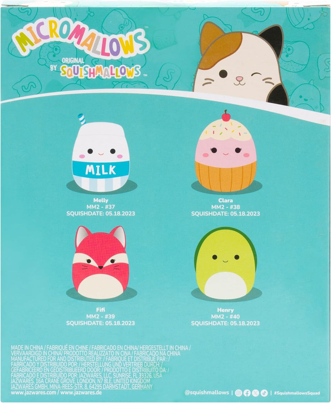 Squishmallows Original Micromallows 4-Pack (Clara Cupcake, Fifi Fox, Henry Turtle, Melly Milk Carton)