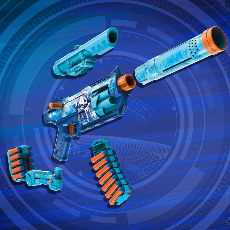 Nerf Loadout FrostFusion Blaster and 30 N1 Darts, close-up detail
