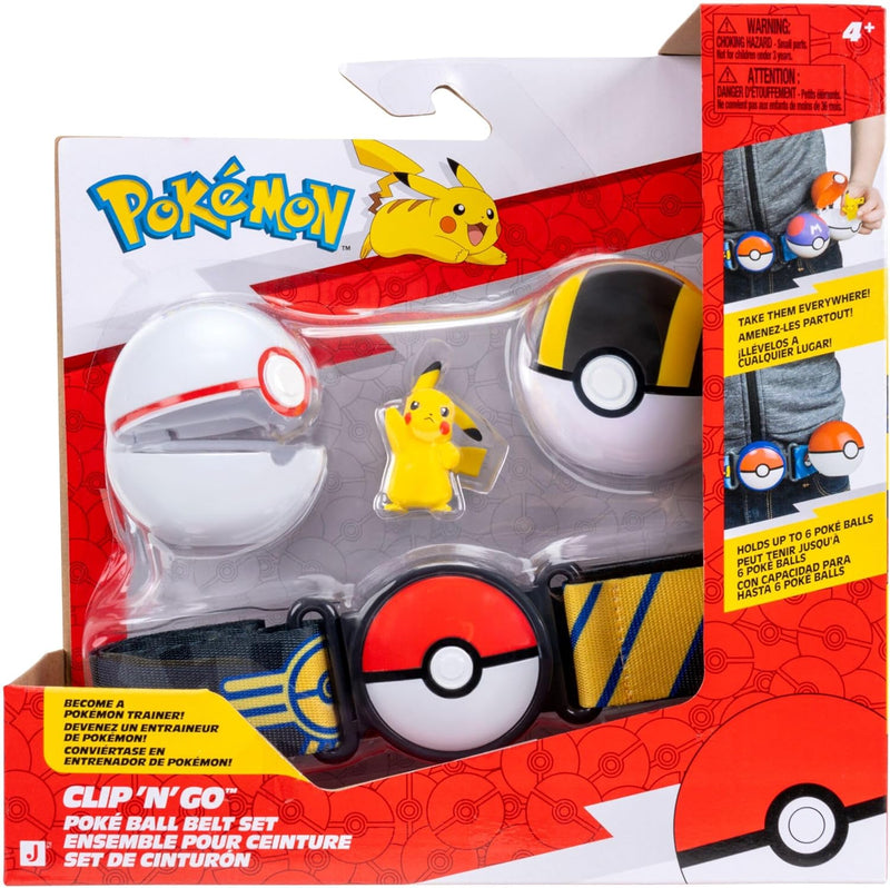 Pokemon Clip 'N' Go Poke Ball Belt Set (Pikachu #5 with Premier Ball, Ultra Ball & Electric-Type Themed Belt)