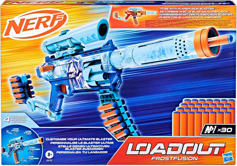 Nerf Loadout FrostFusion Blaster and 30 N1 Darts, side angle