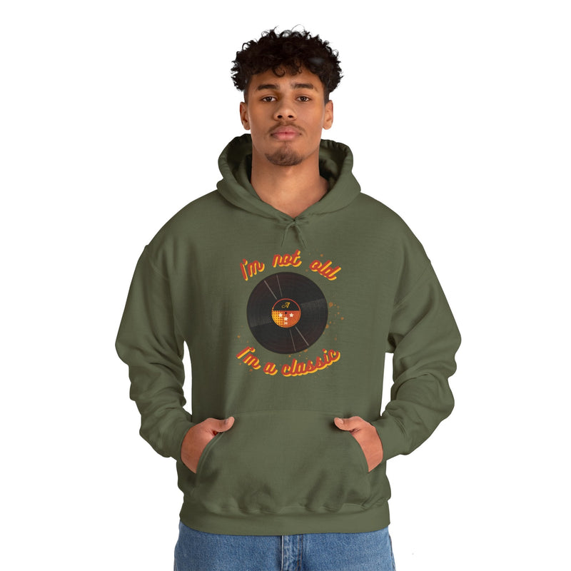 'I'm Not Old, I'm a Classic' Men's Hoodie, close-up detail