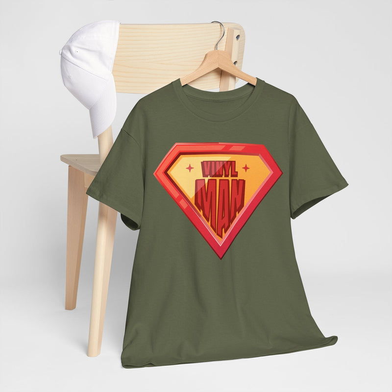 'Vinyl Man' Men's Superhero T-Shirt, in display