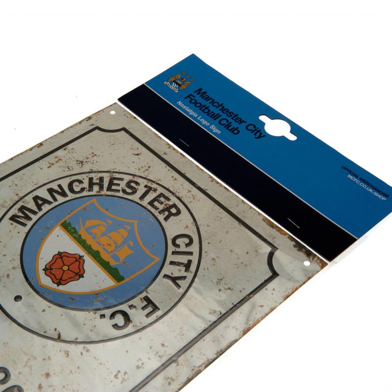 Manchester City FC Retro Logo Sign, side angle