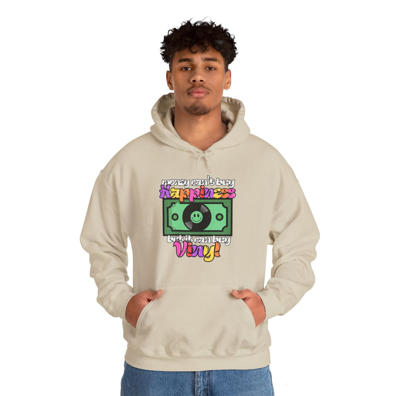 'Money Can't Buy Happiness, But It Can Buy Vinyl' Men's Hoodie, size reference