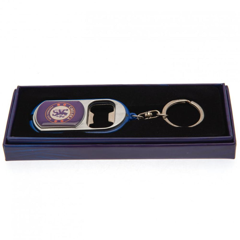 Chelsea FC Keyring Torch Bottle Opener, side angle