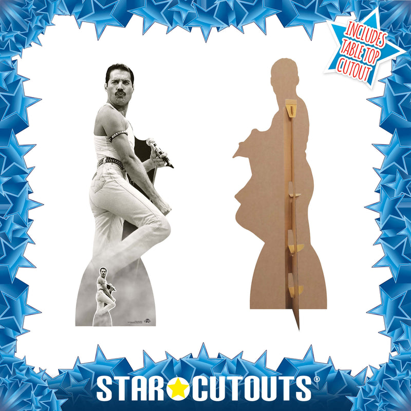 Freddie Mercury July 1985 Black and White (Live Aid) Height 179cm Lifesize Cardboard Cut Out With Mini, side angle