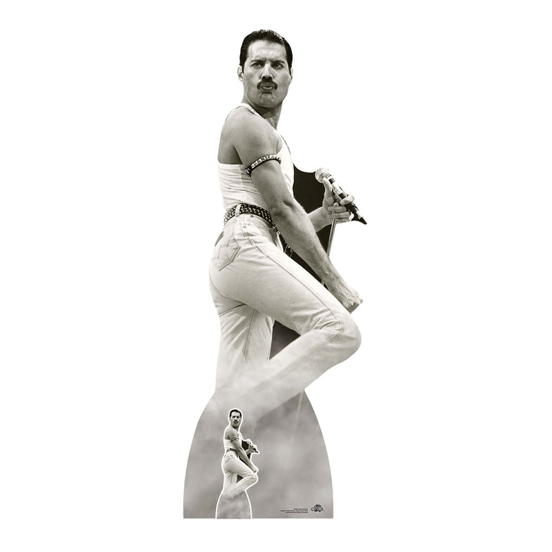 Freddie Mercury July 1985 Black and White (Live Aid) Height 179cm Lifesize Cardboard Cut Out With Mini, close-up detail
