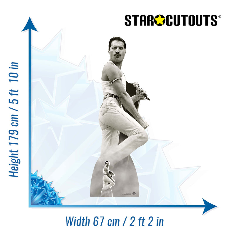 Freddie Mercury July 1985 Black and White (Live Aid) Height 179cm Lifesize Cardboard Cut Out With Mini, alternate view