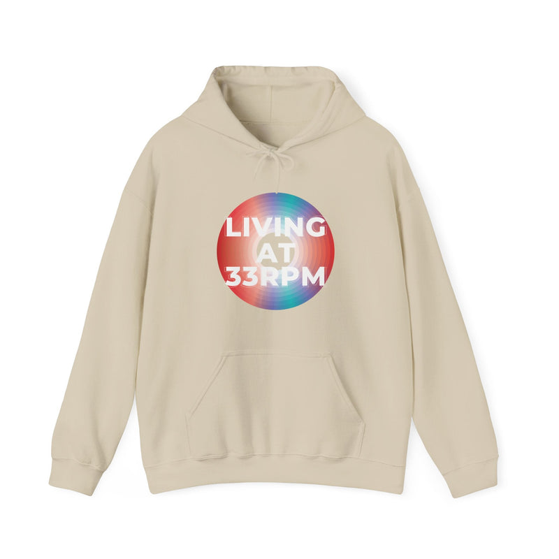 'Living at 33rpm' Men's Hoodie, rear view