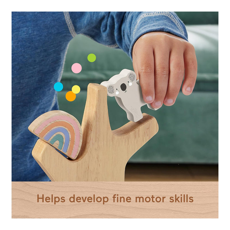 Fisher-Price wooden balance tree stacking toy side angle