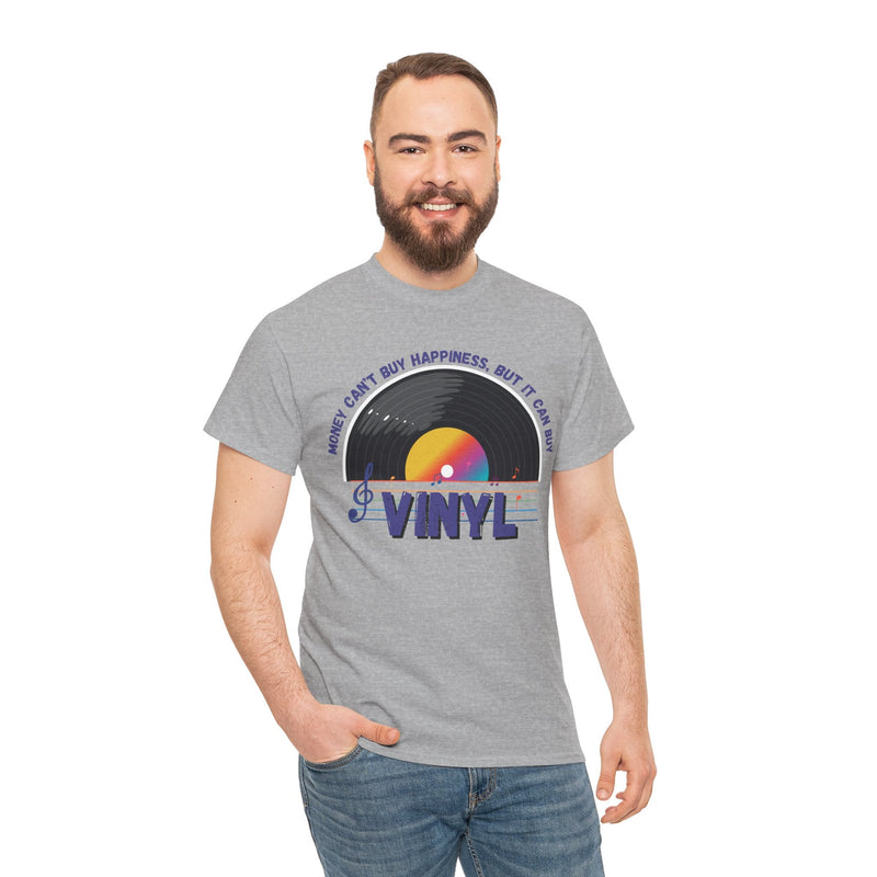 'Money Can't Buy Happiness, But It Can Buy Vinyl' Men's T-Shirt, in display