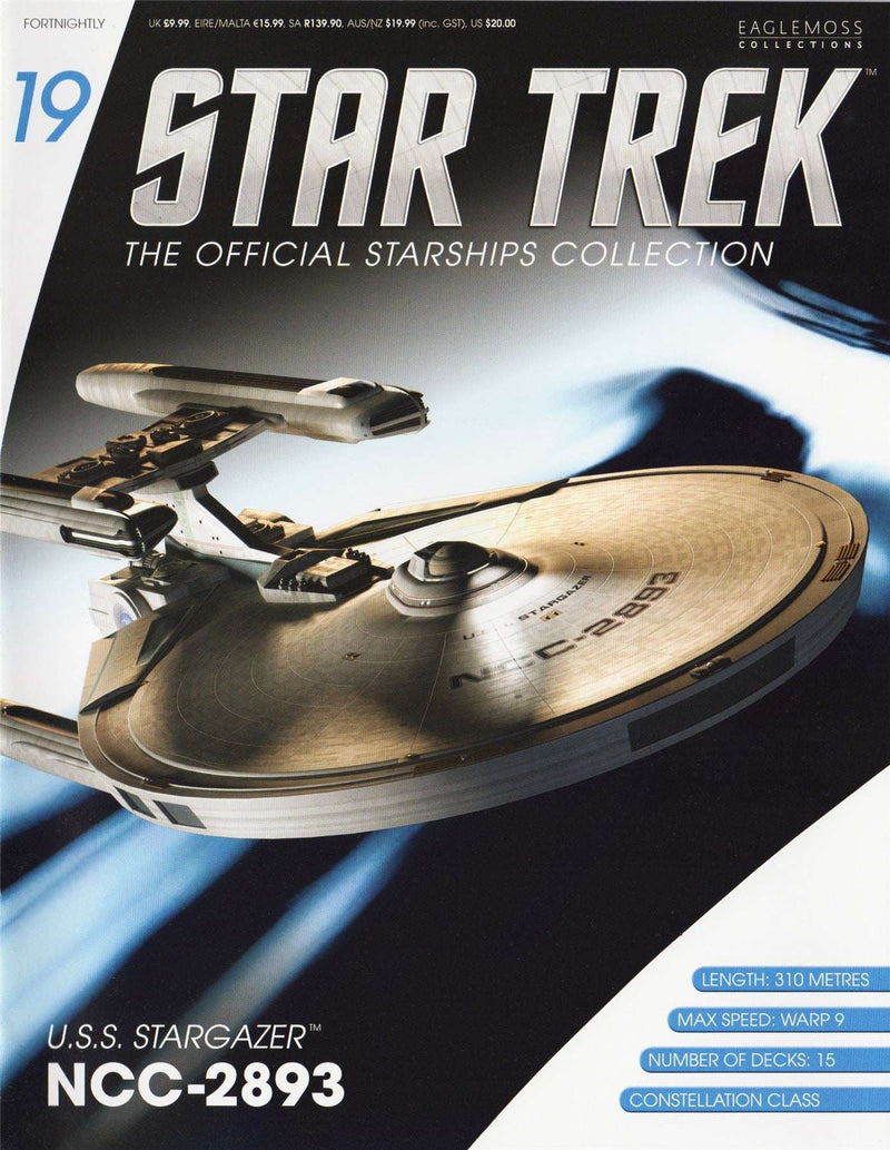 U.S.S. Stargazer NCC-2893 (Constellation-class) CMC Diecast Model Ship (Eaglemoss / Star Trek), in display