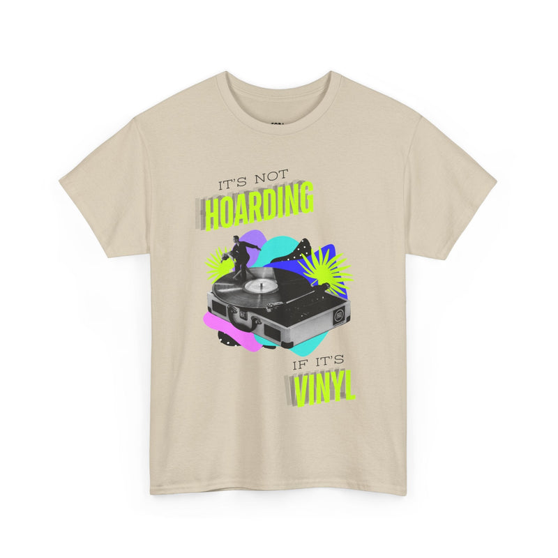 'It's Not Hoarding If It's Vinyl' Flouro Men's T-Shirt, showing reverse