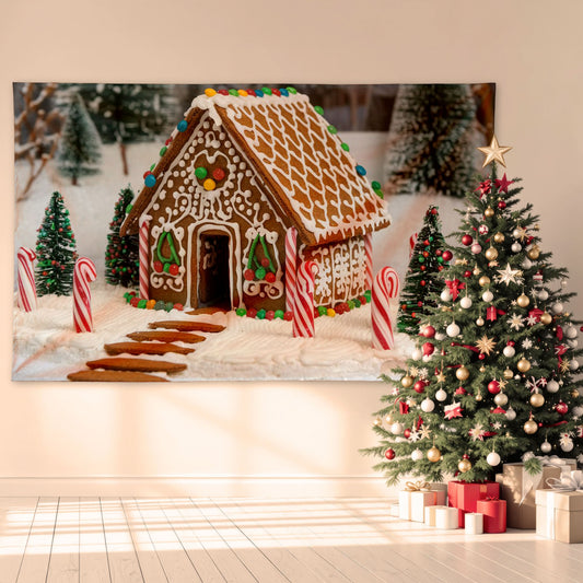 Gingerbread house - 8ft x5ft Christmas Festive Backdrop Banner collectible from https://britishmade.gifts/