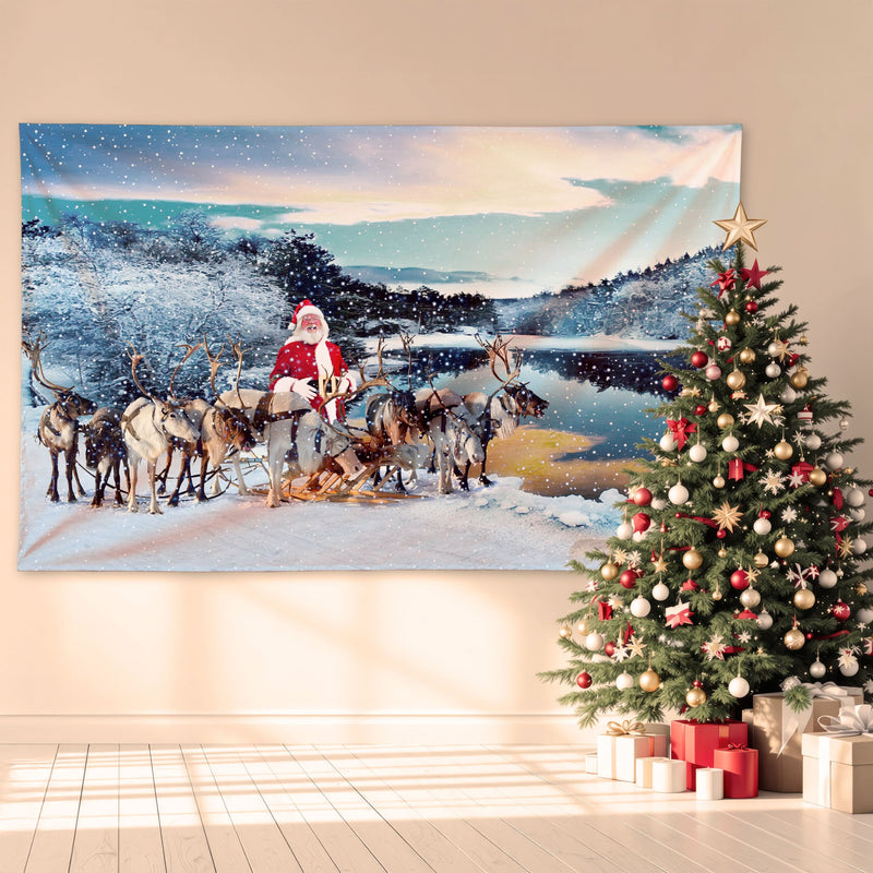 Santa's Reindeer - 8ft x5ft Christmas Festive Backdrop Banner collectible from https://britishmade.gifts/