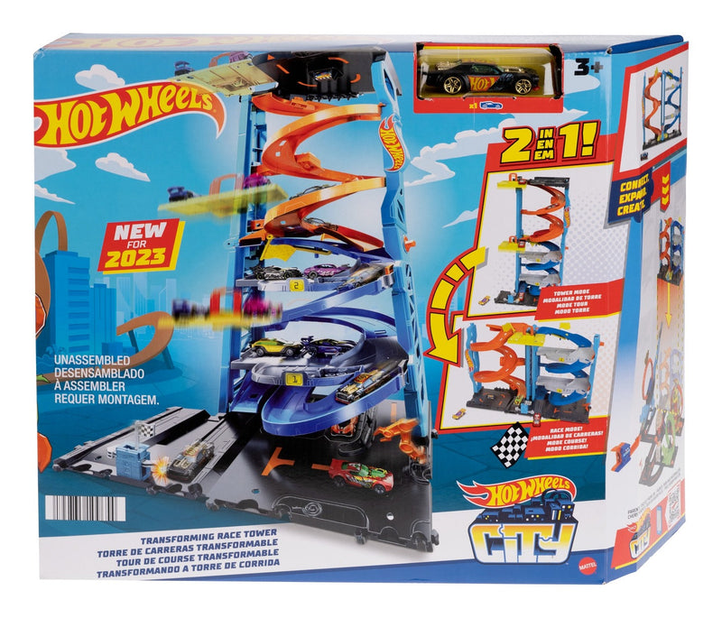 Hot Wheels City Transforming Race Tower Playset, packaging shot