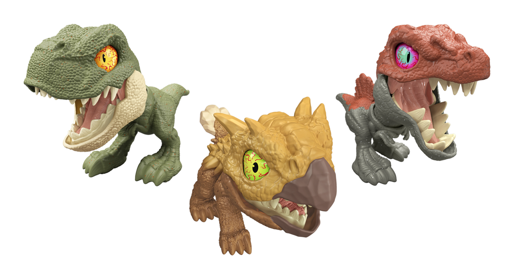 Jurassic World T. rex Velociraptor and Ankylosaurus Assorted 3" Scale Mighty Little Biters (3-Pack)