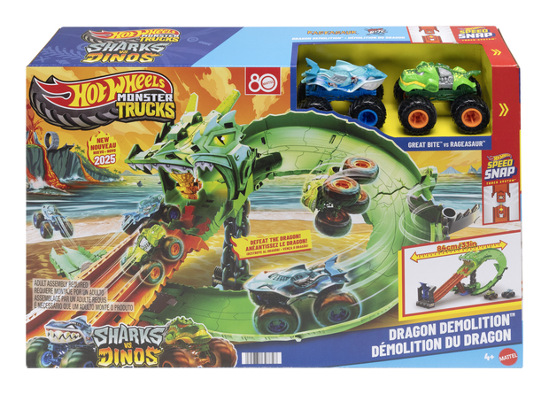 Hot Wheels MT Sharks vs Dinos Dragon Destruction, close-up detail