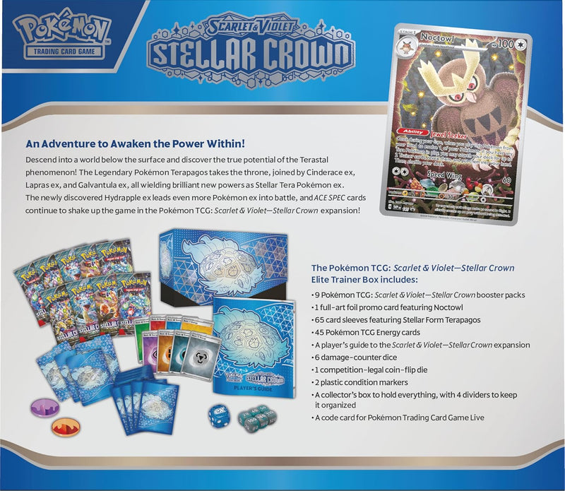 Pokemon TCG: Scarlet & Violet— ETB Stellar Crown Elite Trainer Box, side angle