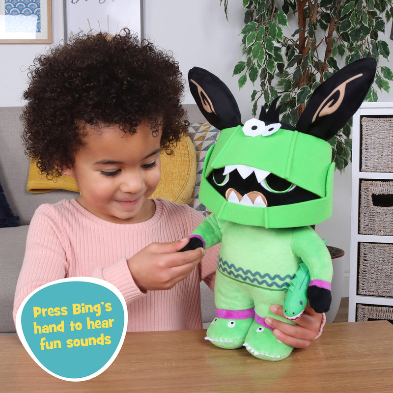 Bing Talking Biteysaurus Bing Soft Toy, in display