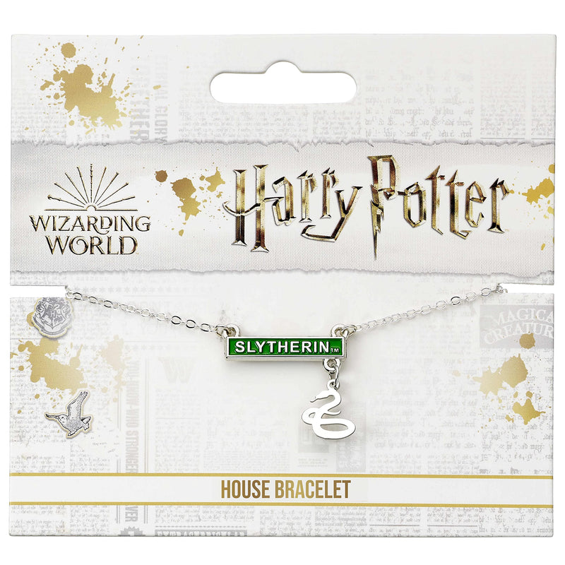 Harry Potter Silver Plated Bar Bracelet Slytherin, side angle