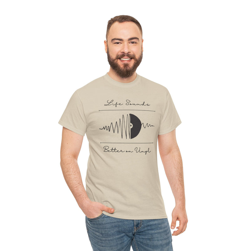 'Life Sounds Better on Vinyl' Men's T-Shirt, packaging shot