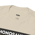 'Phonosaurus' Men's Vinyl T-Shirt, close-up detail