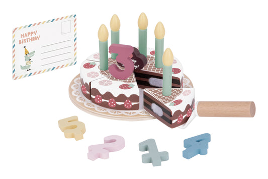 Wooden Birthday Cake Play Set with candles and cake cutter