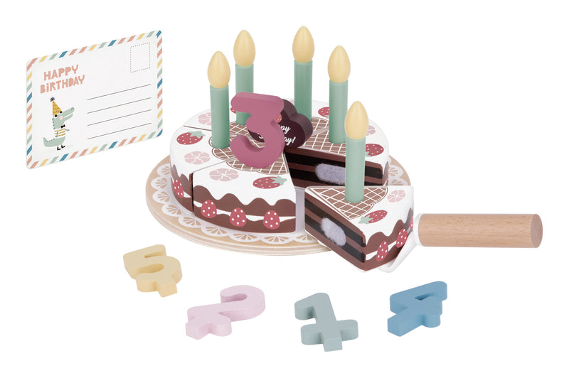 Wooden Birthday Cake Play Set with candles and cake cutter