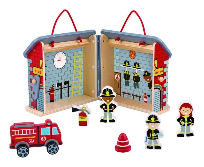 Wooden Foldable Fire Station Playset