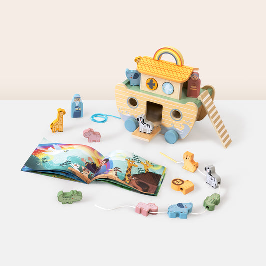 Wooden Noah's Ark Play Set with animal pairs